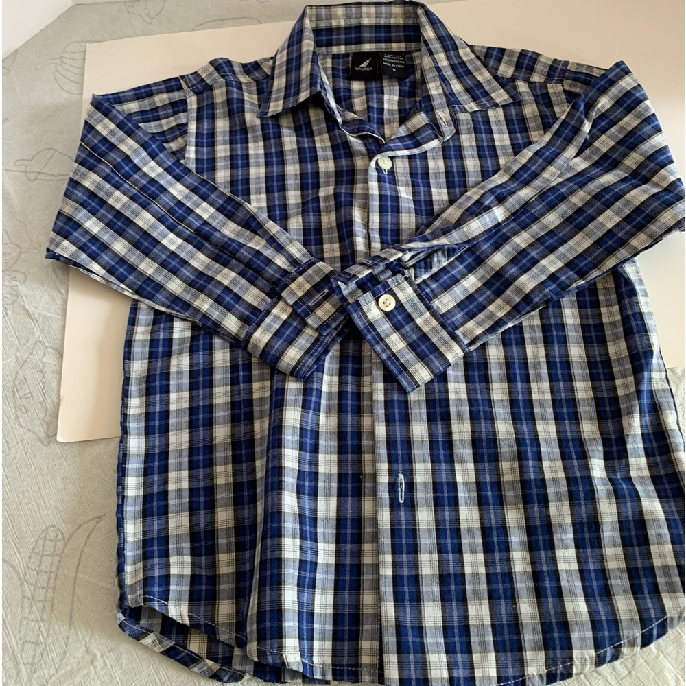 Size 5 blue plaid button down Nautica shirt